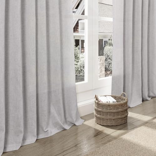 Image of Nanspring Light Grey Curtains 80 Inches Length for Living Room Back Tab Rod Pocket Semi Sheer Linen Drapes Muted Neutral Boho Grey Linen Textured Window Curtain for Dining Room Bedroom 52X80 Inch