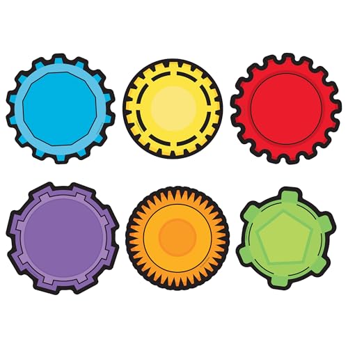 Image of Carson Dellosa 36-Piece Gear Bulletin Board Cutouts, Red, Yellow and Green Cutouts for Bulletin Board, Science, and STEM Classroom Decor, STEM Cutouts for Classroom
