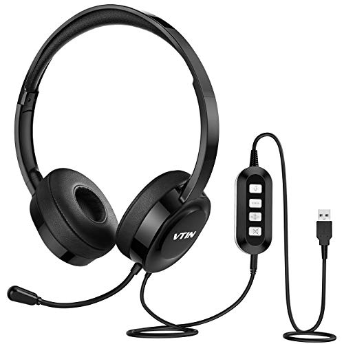 Vtin Pro USB Headsets, 3.5mm Stereo Computer Headset with Flexible Noise Canceling Microphone, Comfort-Fit On Ear Wired Business Headsets for Skype/Call Center/PC/School