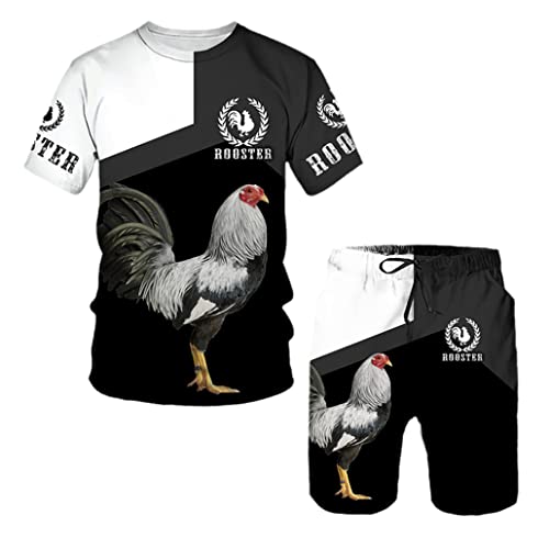 Survêtement d'été pour homme ensemble T-shirt short imprimé coq 3D mode décontractée D1460 M