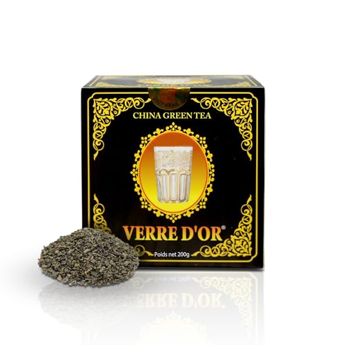 Thé Vert De Chine Verre d'Or 200g Gunpowder - Feuilles Entières, Récoltées à La Main, 100% Naturel, Authentique Et Végan, Sans Additifs Ni Conservateurs