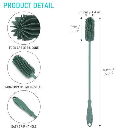 Image of 15.7 inch Silicone Bottle Brush, ddLUCK Water Bottle Cleaner Brush for Stanley, Hydroflasks, Glass, Thermos Sports Bottle, Vase and Glassware, Bottle Brush Cleaner for Small Narrow Neck Containers (Green)