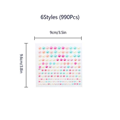 990 Pcs Self Adhesive Pearl Stickers, Colorful Flat Back Pearls Sticker For Face Beauty Makeup Nail Art Cell Phone Diy Crafts Home Decor Scrapbooking Embellishments, 2Mm/3Mm/4Mm/5Mm #TOP1