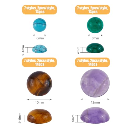 SUPERFINDINGS 56Pcs 7 Colors Natural Cabochon Gemstone 4 Sizes Half Round Dome Flatback Quartz Stone No Hole Stone for Earring Necklace Jewelry Making DIY Craft Handmade - Image 2