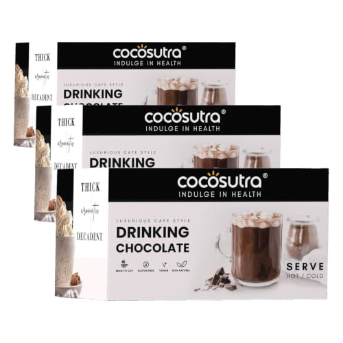Image of COCOSUTRA Drinking Chocolate Mix | Mocha | 20 Single-Serve Sachets (20g Each) | Vegan & Gluten Free | No Preservatives | Enjoy Hot or Cold | Ready in 2 Minutes | 400g (Pack of 3)