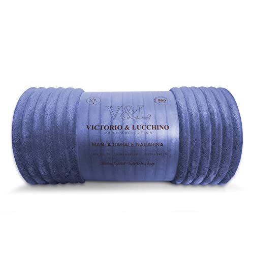 Victorio Lucchino Manta Franela Para Sofá O Para Cama, Microfibra Extra Suave Vl-80516 Canalé Veri Peri, 160x220 Cm Victorio Lucchino Manta Franela Para Sofá O Para Cama, Microfibra Extra Suave Vl-80516 Canalé Veri Peri, 160x220 Cm
