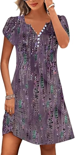 Image of Disamer Womens Casual Dresses Short Sleeve Summer Dresses 2026 Boho Floral Beach Sundresses Spring A-Line Dress with Pockets