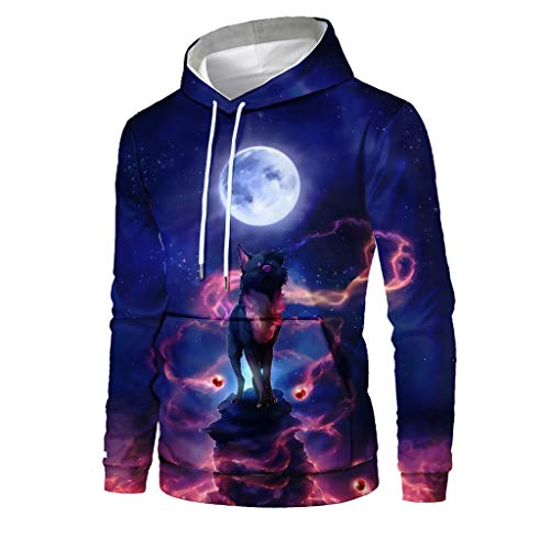 Preisvergleich Produktbild Hniunew Kapuzenpullover Herren Hoodie Langarm Sweatshirts Wolf Totem Drucken Laufender Pullover 3D Tierischer Pullover Kapuzensweatshirt Sweatjacke MäNnersweat Hoody Strickjacken