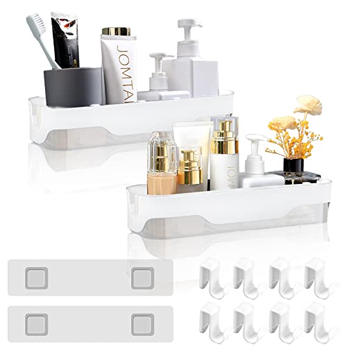 SIYINGSAERY 2PCS Shower Caddy No Drilling Shower Shelf Wall Mounted Shower Shelves Shampoo Holder Plastic Shower Baskets Bathroom Racks Storage Shower Bathroom Organizer for Bathroom, Kitchen,White