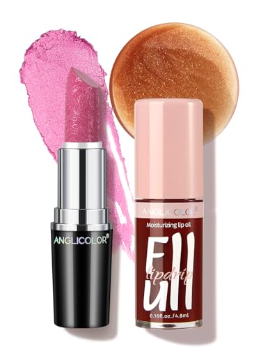 Anglicolor Glitter Metallic Nude Pink Lipstick,High Impact Lipcolor,Lightweight Hydrating Formula Smooth and Non-Sticky,Lipstick For Women,Full-Coverage Lip Makeup(07 PURE ENVY, 4g)
