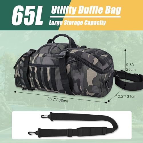 65L Large Travel Duffle Bag Military Tactical Backpack, Army Assault Pack Bug Out Bag Rucksack for Outdoor Sport Hiking Camping with Molle System - Image 3