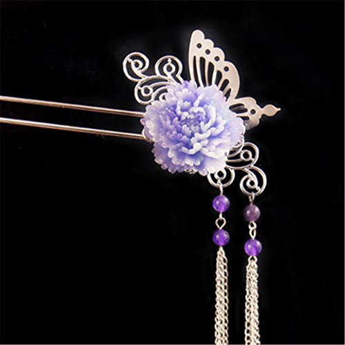 Kangkang@ 5.9" Chinese Traditional Metal Opal Lily Ladies/ Girls Hair Stick White Manual Step Using Classical Tassel and Shake Hanfu Hair Clasp U Hair Women the Costume to Restore Ancient Ways Purple