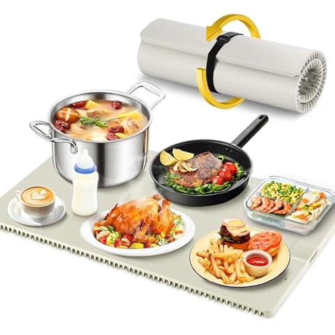 Warming Mat for Food,Fast Heating Warming Tray with 8 Level Temperature,Raised Feet Warming Mats for Countertop,Roll Up Silicone Food Warmers for Parties Buffet, 24" X 15" Cover