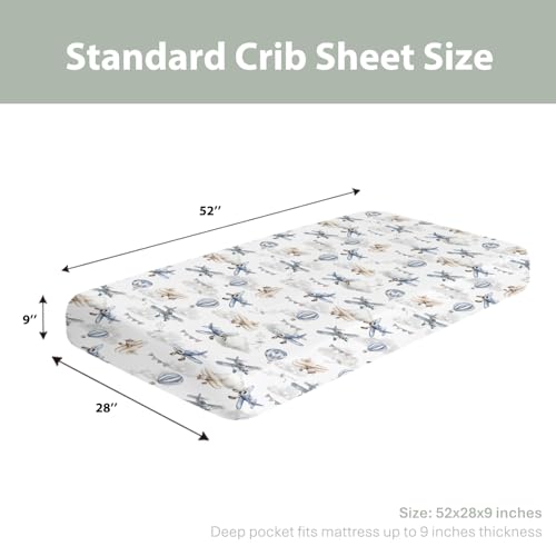 Image of Vintage Planes Airplanes Helicopters Baby Crib Sheets Boy Girl 28 inchx52 inch Hot Air Balloon Plane Clouds Sky Soft Stretchy Fitted Crib Mattress Cover Baby Sheet for Standard Crib & Toddler Mattress Pad