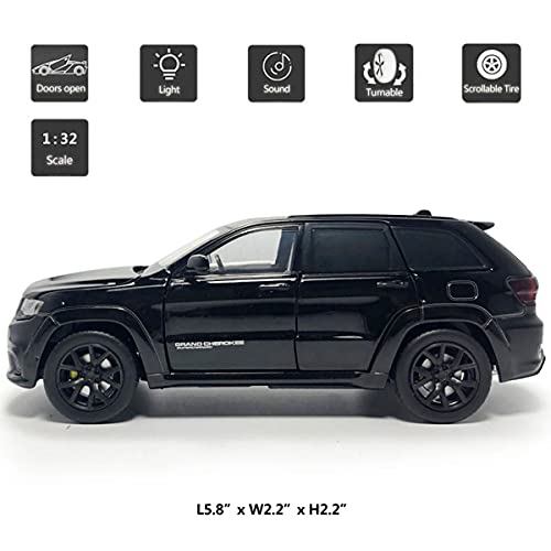 Grand Cherokee Trackhawk Toy Car Diecast Model Car 1/32 Scale Suv Vehicle Metal Zinc Alloy Casting, Light Sound, 4 Doors Open, Boys Toys Kids Birthday Gifts Adults Men Collection, Black #TOP1