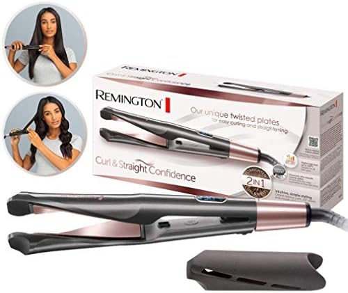Bild 1 - Remington Glätteisen und Lockenstab - Curl/Straight Confidence 2in1 Multistyler [Upgrade] (geschwungene Stylingplatten zum Glätten, Locken, Wellen) 150-230°C, Haarglätter S6606B [Amazon Exklusiv]