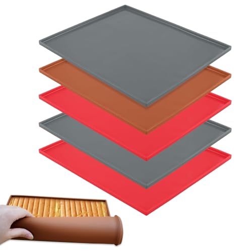 CHUENHEI 30x40 cm Silikon Backmatte mit Rand 6er Set, Backunterlage Swiss Rollmatte aus Silikon Backblech mit Rand, Backofenfest bis 230°C, Rot/Grau/Braun