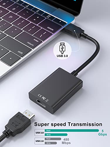 USB zu HDMI Adapter，HD 1080P Video Grafikkabel Mehrere Monitore Konverter USB 3.0/2.0 zu HDMI Audio Video Adapter für PC Laptop Projektor Monitor HDTV kompatibel mit Windows XP/7/8/8/10/11/Vista