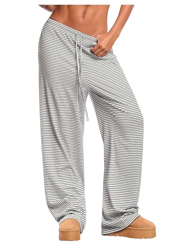 Milumia Women's Striped Drawstring Waist Long Pants Wide Leg Loose Fit Trousers