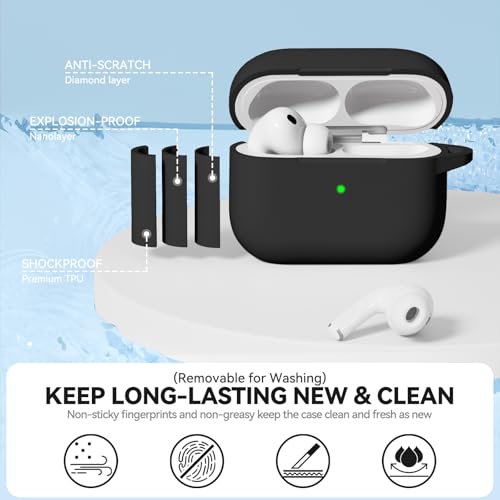 TNSNK Hülle für AirPods Pro 3. Generation (2025) with Cleaner Kit & Keychain, Silikon Shockproof Protection Case for Apple Airpods Pro 3rd - Support Wireless Charging