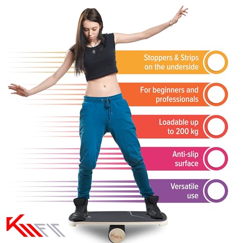KM-Fit Balance Board van hout, indoor surfboard voor coördinatietraining, kracht- en evenwichtstrainer, surfen en indoor skaten - Afbeelding 3