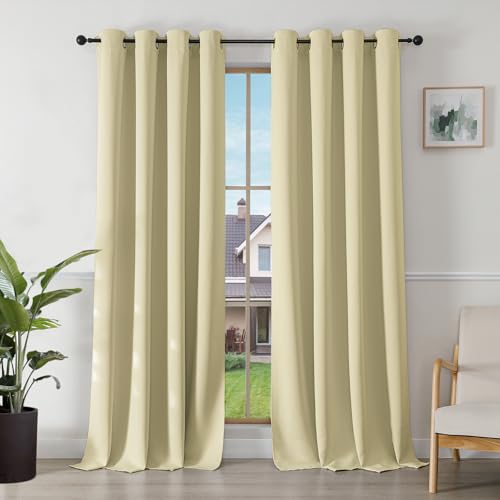 Joydeco Cortinas Opacas 2 Piezas 140 x 240 cm, Cortinas Dormitorio con Ojales Beige Anti Luz Cortina Termica Aislantes Frio y Calor para Salon Curtains Blackout