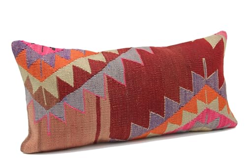 Kilimwarehouse Turkish Kilim Pillow Cover 12x24 Handmade Oriental Eclectic Accent Throw Bolster Art Deco Modern Decorative Vintage Ethnic Cushion Rustic Farmhouse