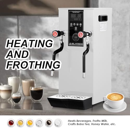 12L Electric Milk Frother - 2000W Commercial Milk Steamer with LED Display, Automatic Foam Machine for Coffee Shops, Milk Tea Shops, Bars - Multi-Purpose Boiling Water Frother (Black)