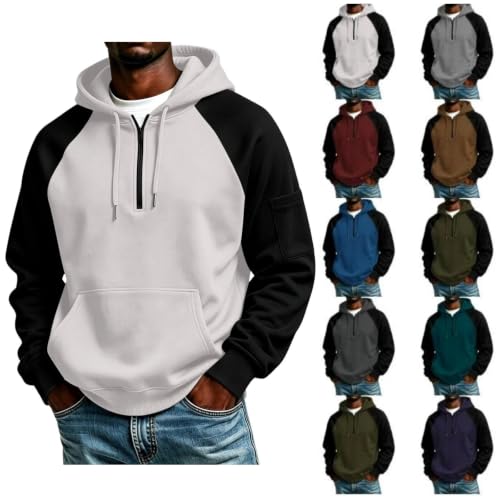 XINGJIAARTS Mens Pullover Hoodies Quarter Zip Fleece Long Sleeve Sweatshirt Loose Fit Drawstring Warm Clothing with Pockets White Small - image 1