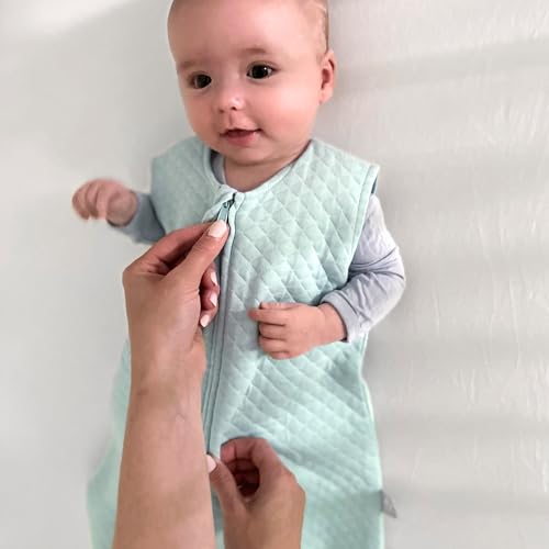 Image of Boppy Baby Sleep Sack 6-12 Months, Wearable Blanket 1 TOG, 100% Cotton, 2-Way Zipper for Easy Diaper Changes, Baby Sleeping Bag, Machine Washable, Blue Green Quilt-Textured Knit