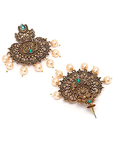 Karatcart Gold Plated Green Floral Design Gloden Pearl Dangler Earrings for Women - Image 6
