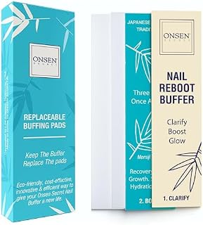 Onsen Secret Nail Buffer Block Replacement Pads - 3 Way Buffing Smooth Shine Natural Nail Buffing Pads w/ 3 Sides Coarse, Soft, Silky, Nail Buffer Replacement Pads Only - 4 Combo Pads - 1 Pack