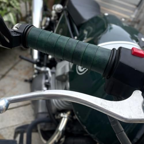 Image of The Grit Co. Leather Grip Wrap for Motorcycle Handle bar - Bike Handlebar Universal Grips (Forest Green)