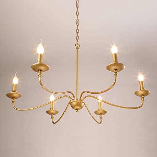 Seol SLP1902GD Light 36 Inch Dia Classic Candelabra Style Large Farmhouse Chandeliers Dining Room Light Fixture Ceiling Hanging Pendant 6 Light 240W Antique Gold Painted Finish Indoor thumb #7