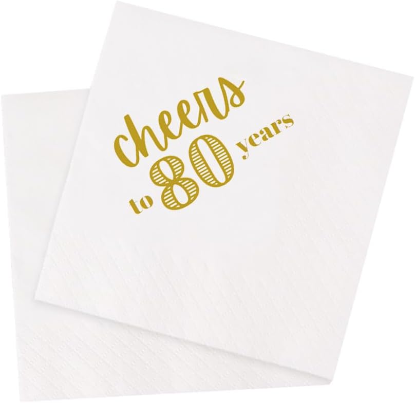 80th Birthday Cocktail Napkins 100Pcs Cheers To 80 Years Birthday Paper Disposable Party Napkins for His Her 80th Birthday Party Table Decorations 5 x 5 two-ply (Cheers To 80 Years)