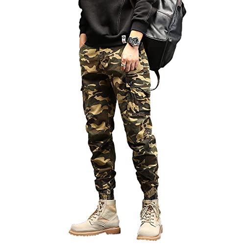 ND Men's Camouflage Tactical Pants Hiking Army Cargo Pants for Men Cotton Slim Fit Work Trousers with Pockets (Khaki,30,US,Waist,30,Adult,Male,Regular)