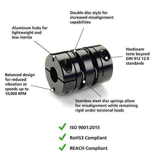 Ruland Dcd26-12-10-A Aluminum Disc Coupling, Double Disc Clamp Style, 0.750" X 0.625" Bores, 1.625" Od #TOP1