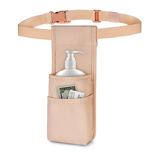 SITHON Professional Massage Bottle Bag for 1 Bottle, Lotion Oil Waist Holder Organizer, Massage Therapist Holster with Adjustable Belt, Multiple Pockets (Bag Only) (Rose Gold)