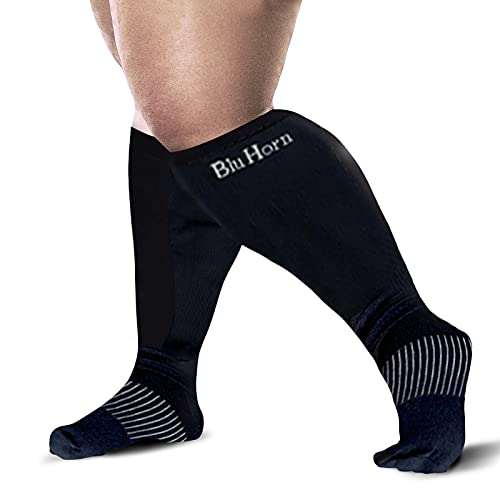 Image of Knee High Compression Socks 15-20 mmHg Improves Blood Circulation for Wide Calf Travel, Running, Cycling Athletic, Color-Black