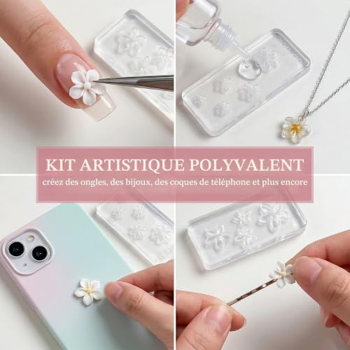 MIRKUZI Chablons et formes pour ongles, Moule à ongles en silicone 5 pièces tampons à ongles en silicone en forme de fleur 3D accessoires de décoration d'ongles à faire soi-même gabarits pour nail art – vue 4