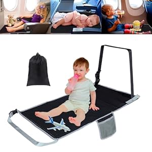 Airplane Seat Extender for Kids Toddler Airplane Bed Baby Hammock Foot Rest for Flying Nap Cot for Flight Kid Plane Footrest Portable Sleeping Mats Child Travel Essentials Accessories Must Haves Black