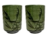 j-pure hitomi Juego de tazas de té Yunomi de cerámica tradicional japonesa, 4.0 x 3.11 pulgadas de diámetro, 10.8 onzas líquidas, Mino Ware, diseño Mashiko con diseño de caña para té verde caliente,