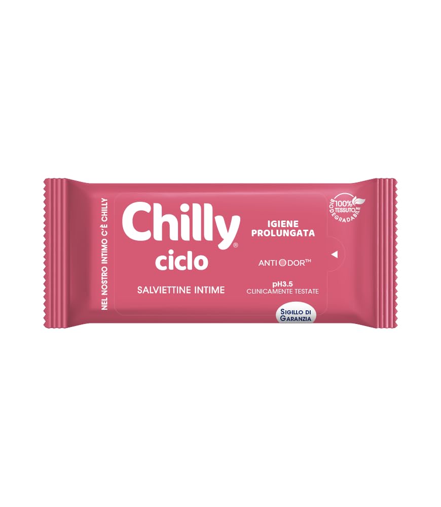 12 panni Chilly per l'igiene intima Ciclo – Sensazione di igiene e protezione duratura – Appositamente progettati per il ciclo mestruale – Ogni confezione contiene 12 panni + portachiavi Beni Culinari