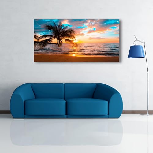 Tableau plage coucher de soleil 60x135cm décoration murale salon