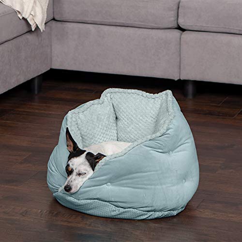 Image of Furhaven 18 inch Round Pet Bed for Indoor Cats & Small Dogs, 100% Washable, For Pets Up to 14 lbs - Minky Plush & Velvet Hug Bed - Aquamarine, 18-inch