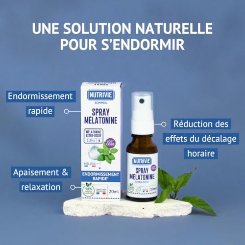 Mélatonine Nutrivie 1,9 mg Spray - Dormir Rapidement & Améliorer le Sommeil - Enrichi en Mélisse Française - Effet Imméd