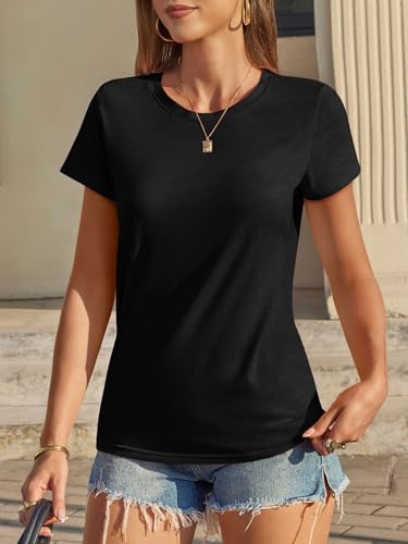 Image of UNCLECAT Womens Short Sleeve Tops Summer Basic T Shirts Crewneck Causal Tee | Solid Color, Trendy Fashion Clothes, Casual Basic Tee