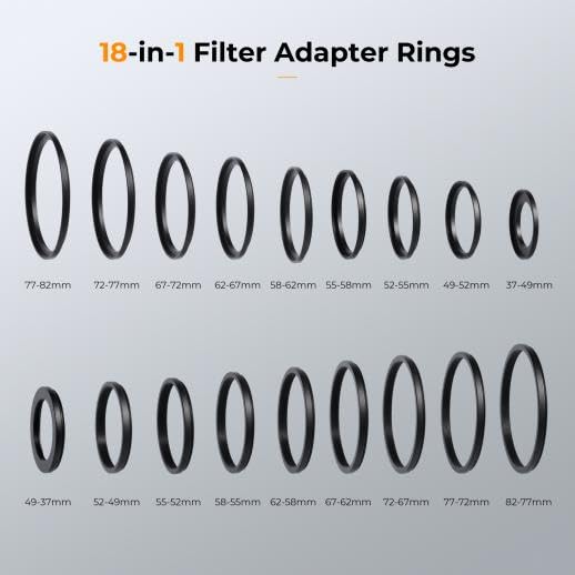 Image of K&F CONCEPT 18 Pieces Filter Ring Adapter Set, Camera Lens Filter Metal Stepping Rings Kit (Includes 9pcs Step Up Ring Set + 9pcs Step Down Ring Set)