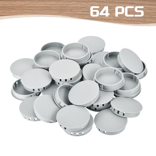 Image of MECCANIXITY 64PCS 50mm(2 inch) Light Gray Plastic Hole Plugs, Flush Type Panel Hole Plugs Insert End Caps for Locking Hole Tubes Furniture Cabinet