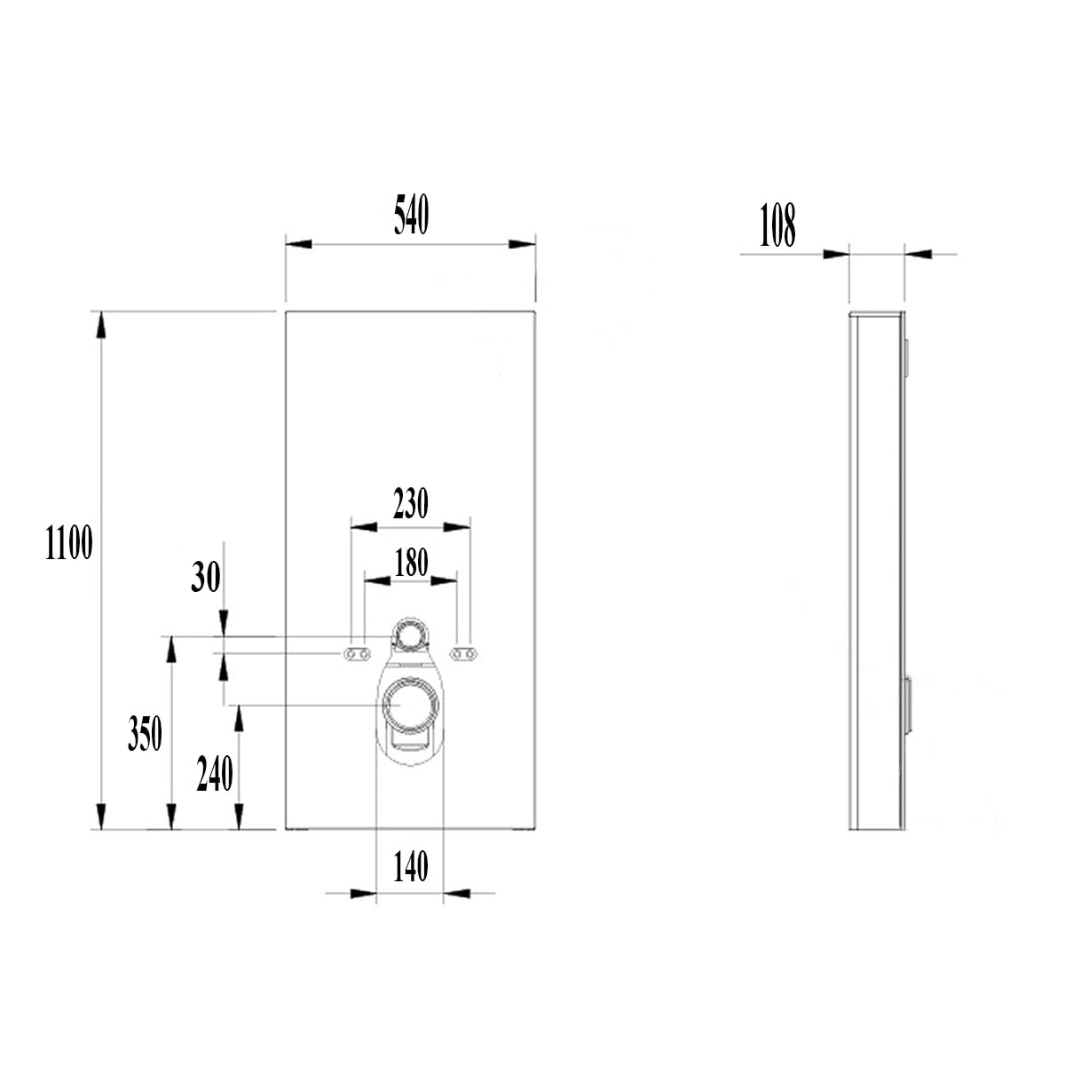 Belvit Sanitärmodul Schwarzglas Aufputz Vorwandelement für Wand WC, ESG Glas Front 8 mm, integrierter Spülkasten mit 2 Mengen Spülung, vormontiertes WC Modul für Badezimmer, Höhe 100 cm, Schwarz